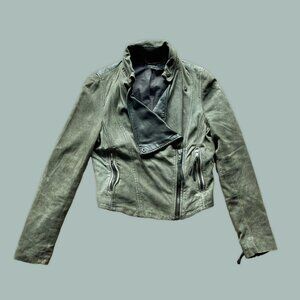 Muubaa London Army Green and Black Leather Motorcycle Jacket – 6